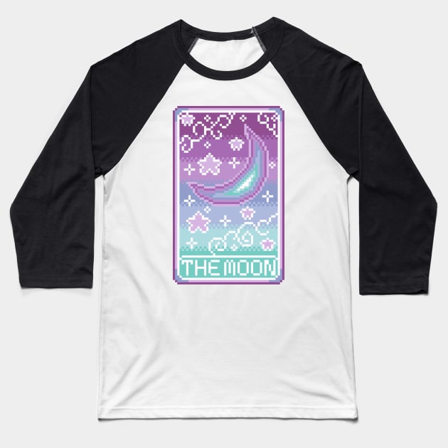 Tarot Card The Moon Pixel Art Baseball T-Shirt by AlleenasPixels